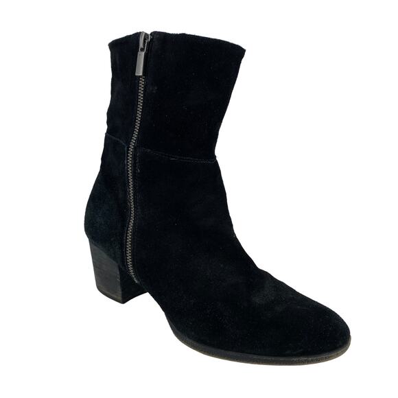 ADAM TUCKER 9M Isadora Black Suede Leather Double Zipper Boots Bootie Heel - Picture 3 of 16